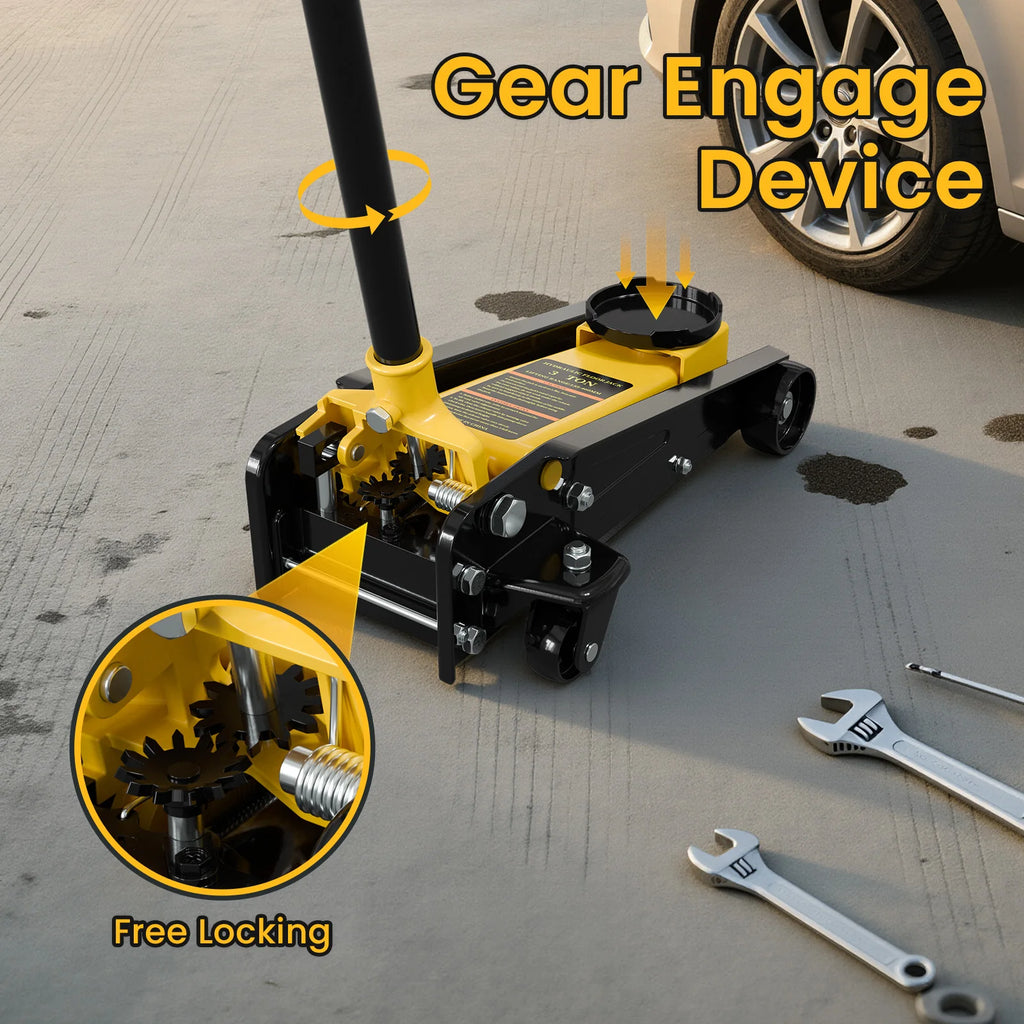Kieperi 3 Ton Floor Jack and Steel Racing car Jack with Single Piston Pump,Lifting Range 3"-18"，Yellow CM World