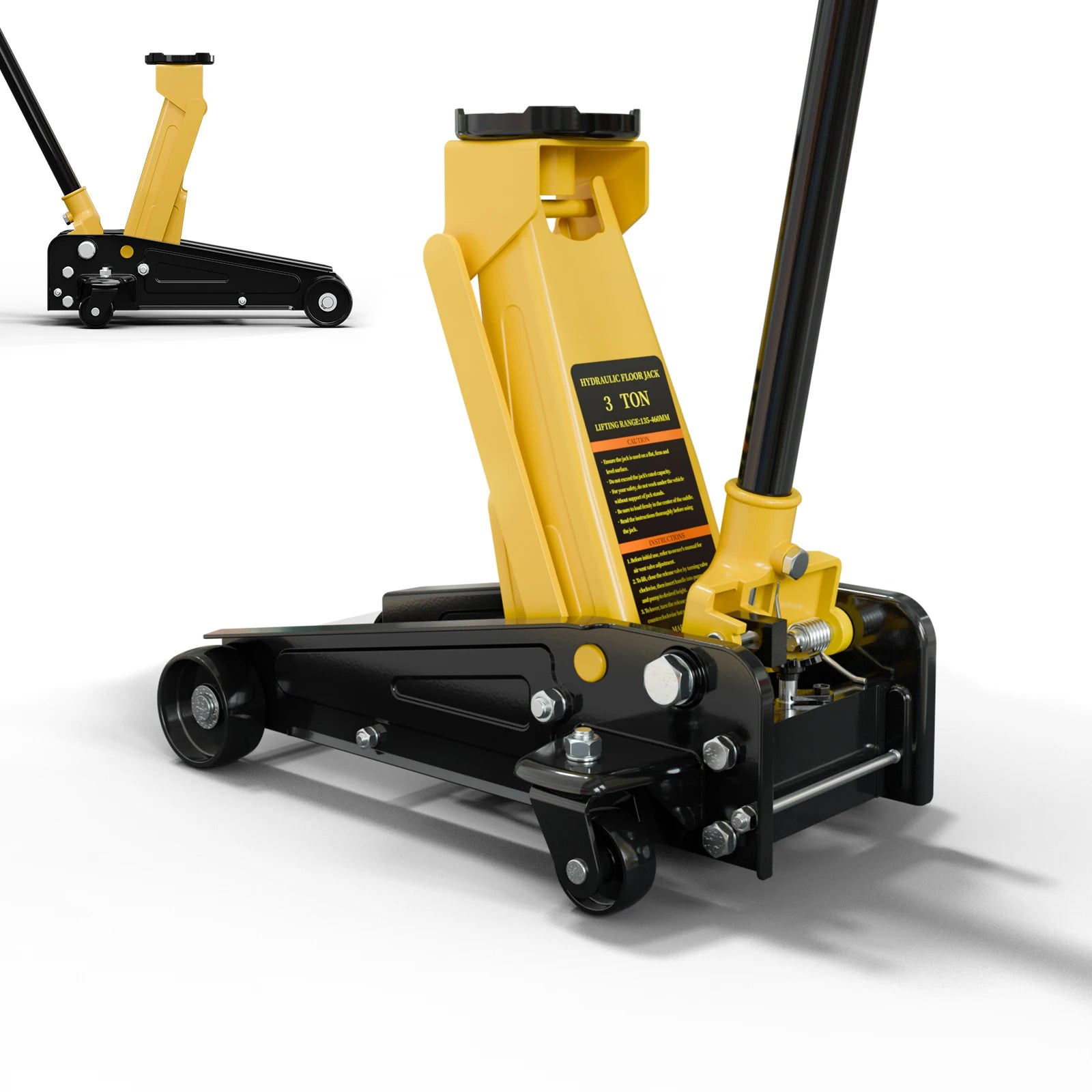 Kieperi 3 Ton Floor Jack and Steel Racing car Jack with Single Piston Pump,Lifting Range 3"-18"，Yellow CM World