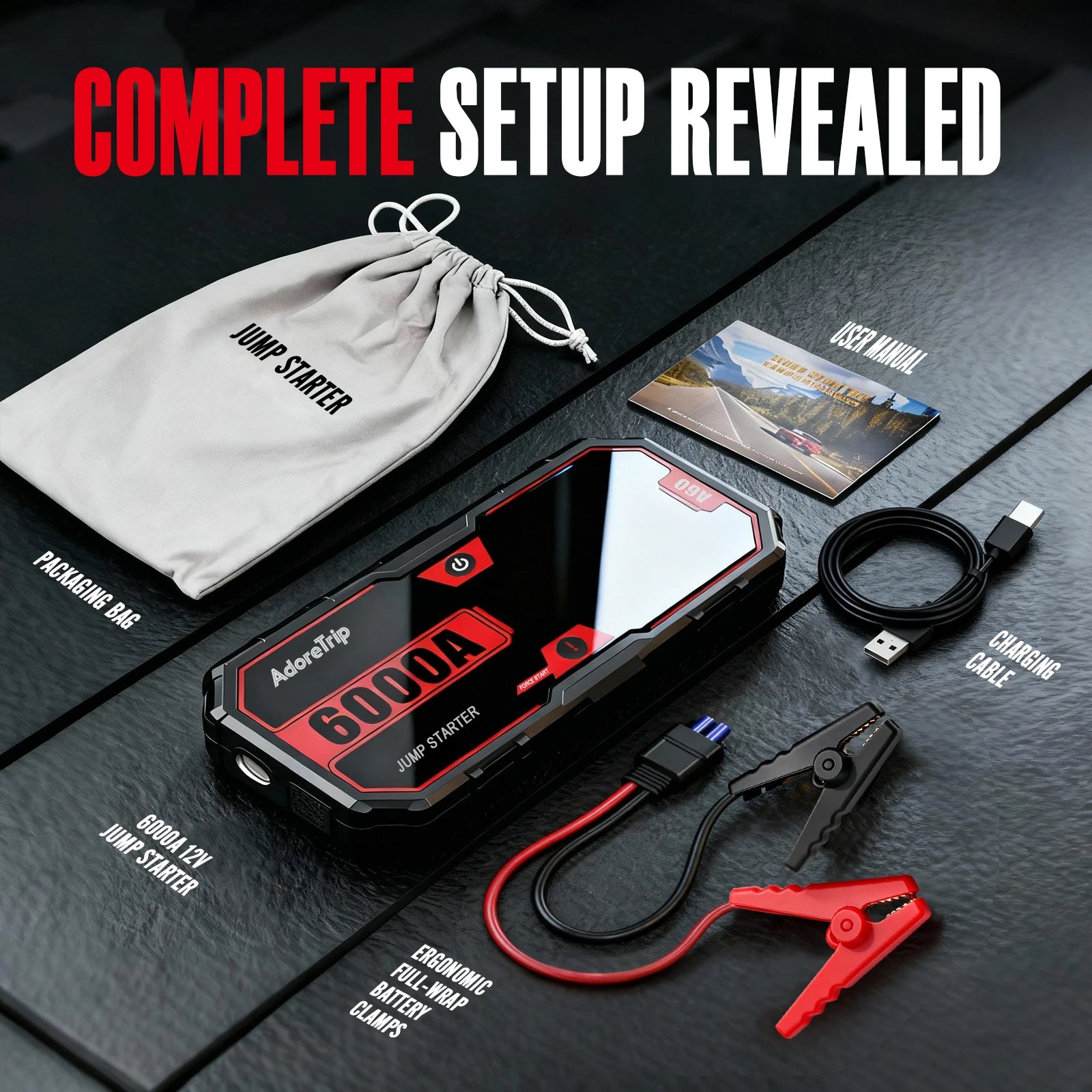 Car 6250A Portable 12V  Jump Starter Power Bank 12V Auto Battery Charger Booster Starting Device For 10.0L GAS/6.5L DIESEL CM World