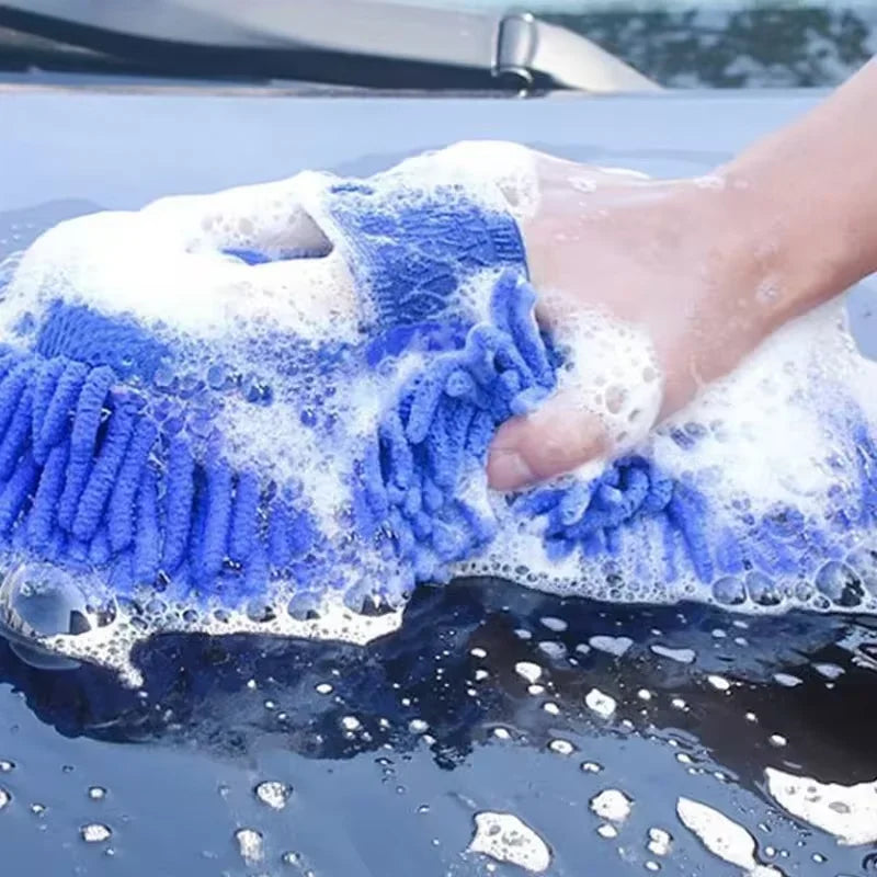 1/2Pcs Blue Microfiber Chenille Car Wash Kit, Auto Cleaning Sponge Pad Washing Glove Towel, Essential Auto Detailing Accessories CM World