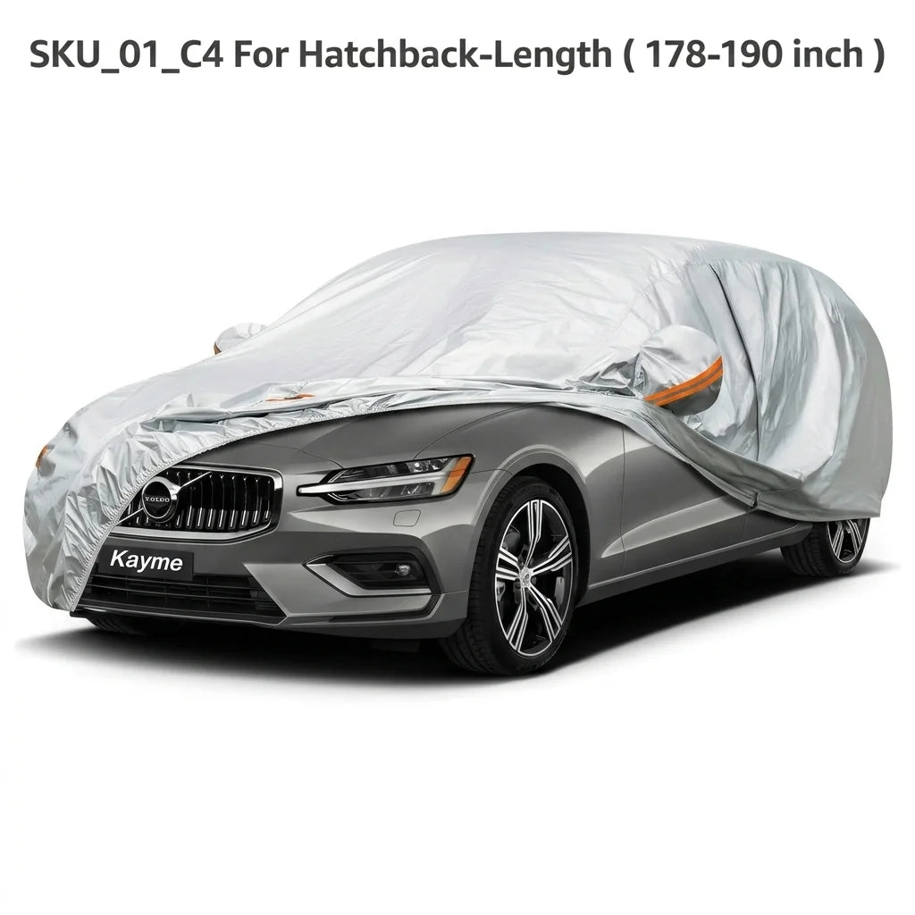 190T Silver Waterproof Car Cover Outdoor UV Dust Snow Scratch-resistant Full Car Cover Fit for SUV/Sedan Kayme Car accessories Car Mobile World