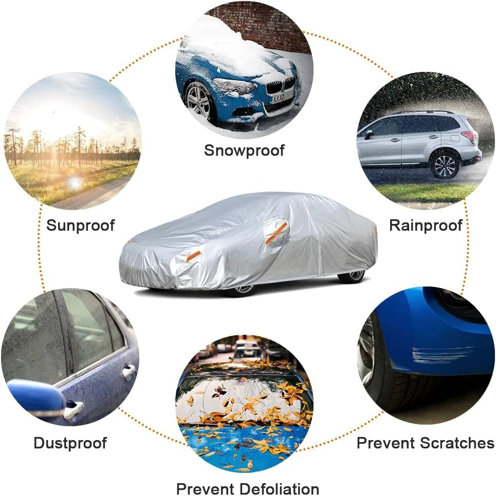 190T Silver Waterproof Car Cover Outdoor UV Dust Snow Scratch-resistant Full Car Cover Fit for SUV/Sedan Kayme Car accessories Car Mobile World