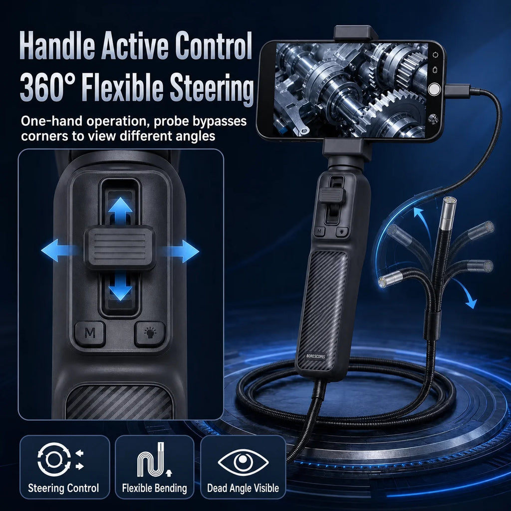 3.9mm 6.2mm 8.5mm 360° Articulating Borescope 1080P HD Steering Endoscope Camera For iPhone iOS Android Car Pipe Inspection