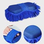 1/2Pcs Blue Microfiber Chenille Car Wash Kit, Auto Cleaning Sponge Pad Washing Glove Towel, Essential Auto Detailing Accessories CM World