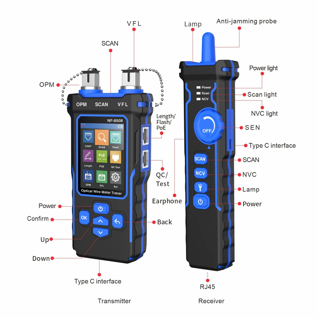 NOYAFA NF-8508 Network Cable Tester LCD Digital Rechargeable Network Line Finder Wire Tracker PoE Checker Optical Wire Meter CM World