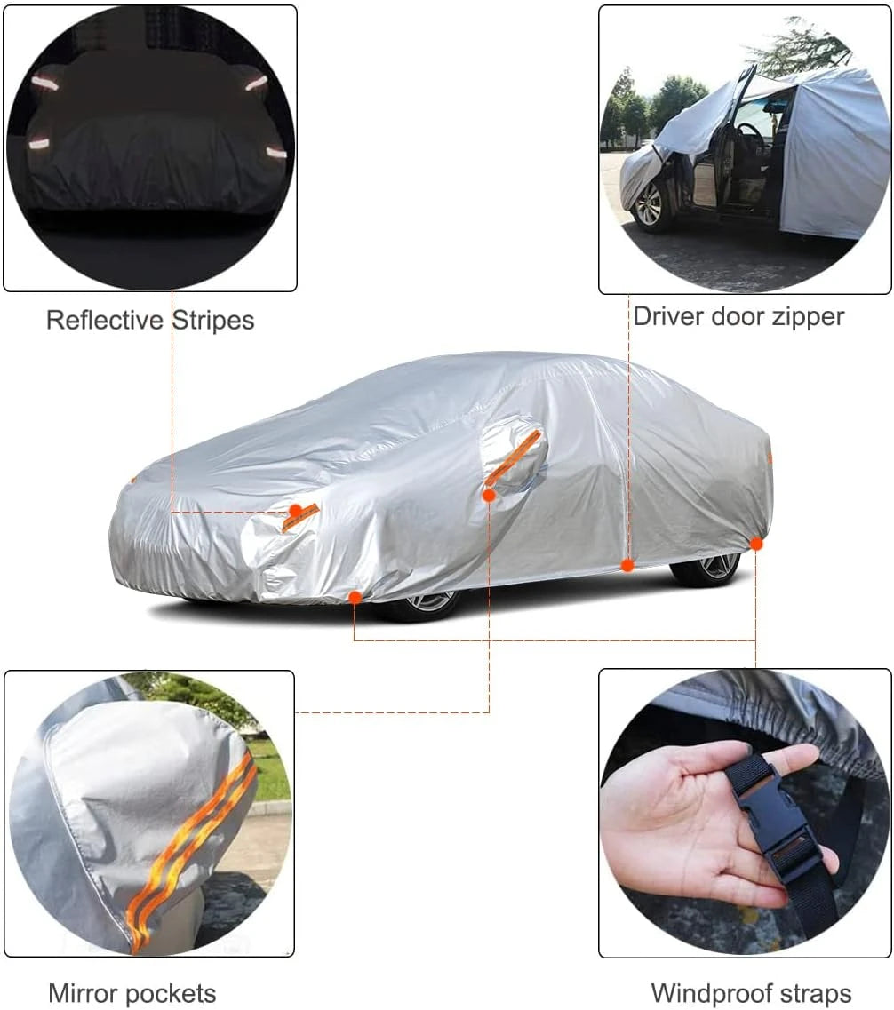 190T Silver Waterproof Car Cover Outdoor UV Dust Snow Scratch-resistant Full Car Cover Fit for SUV/Sedan Kayme Car accessories Car Mobile World