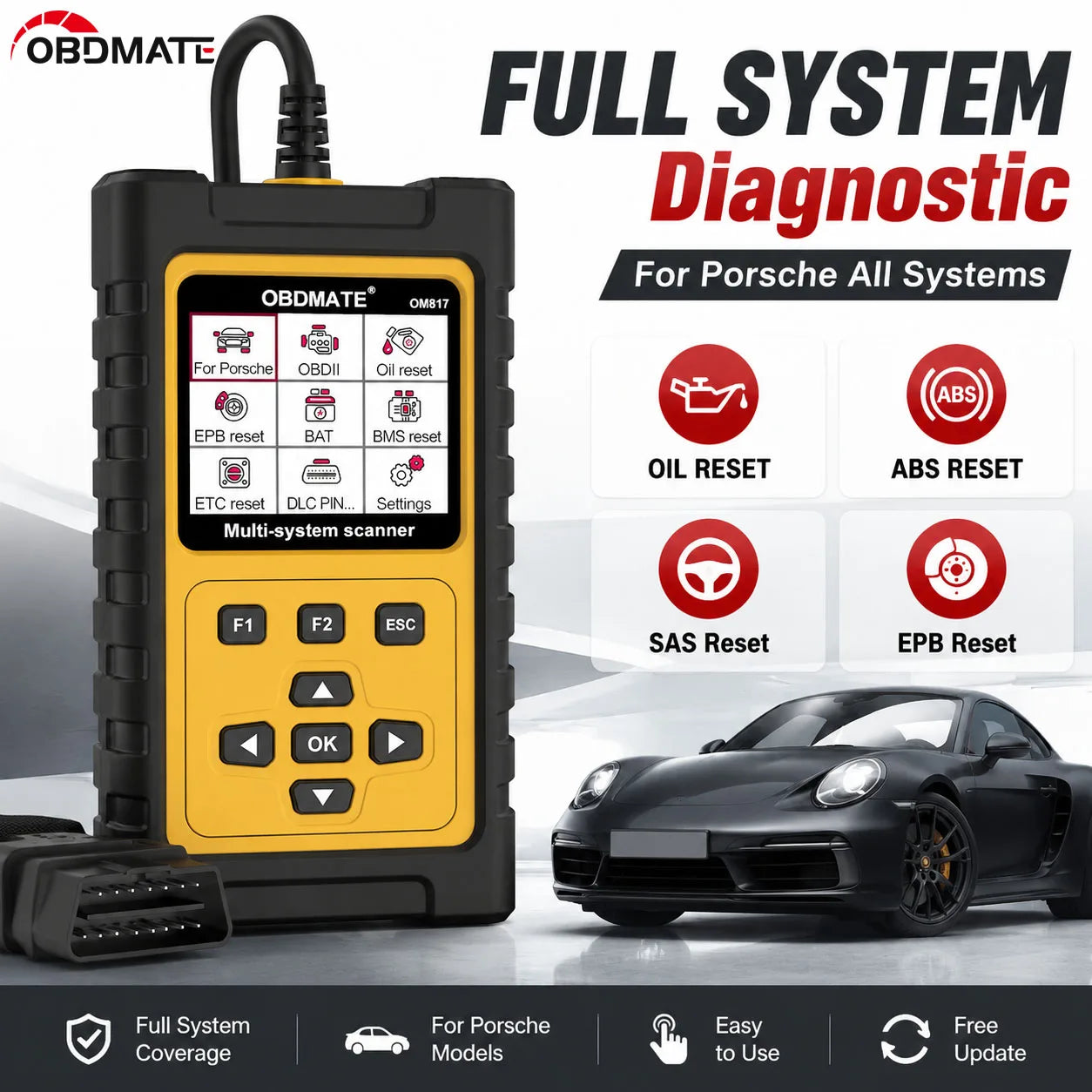 Car OBD2 Scanner for Porsche Full System Diagnostic With Multi Resets Services Battery Test Automotive Scanner Lifetime Update Car Mobile World