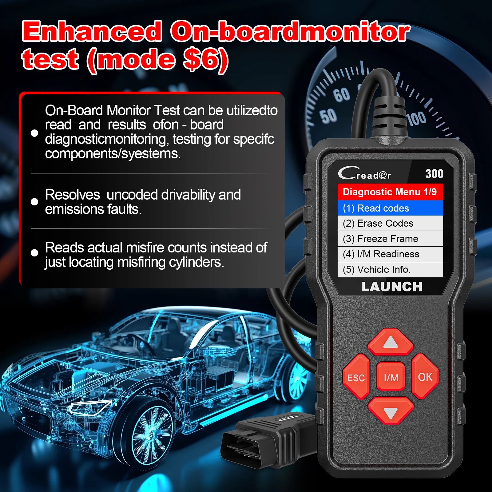 LAUNCH X431 CR300 OBD2 SCANNER CAN Auto Code Reader Diagnostic Tools I/M Engine Battery Tester Lifetime Free Update Car Mobile World