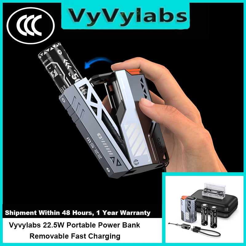 VYVYLABS 30000mAh Detachable CCC Power Bank Fast Charger 22.5W Wireless Portable Charger 21700 PowerBank For iP 17 Spare Battery Car Mobile World