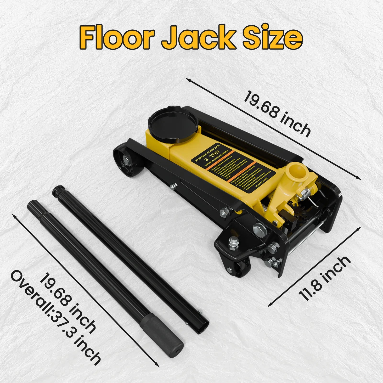 Kieperi 3 Ton Floor Jack and Steel Racing car Jack with Single Piston Pump,Lifting Range 3"-18"，Yellow CM World