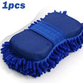 1/2Pcs Blue Microfiber Chenille Car Wash Kit, Auto Cleaning Sponge Pad Washing Glove Towel, Essential Auto Detailing Accessories CM World