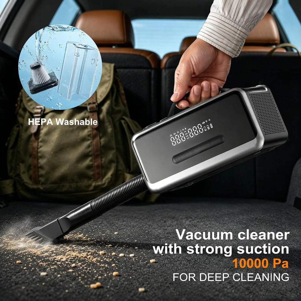 Jump Starter with 180PSI Air Pump & Air Blower, 12V 12-in-1 Emergency Power Pack with LED Light for 9.0L Gas / 6.5L Diesel