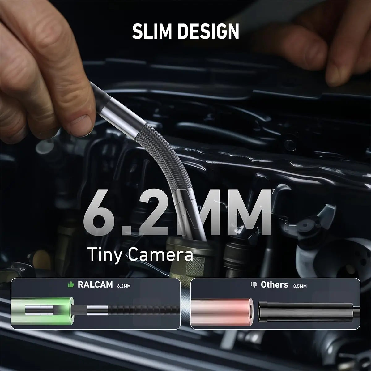 Ralcam 360° Articulating Borescope 4.3 Inch Endoscope 1080P 6.2mm Full HD Endoscope Camera with 6 LED for Industrial Inspection