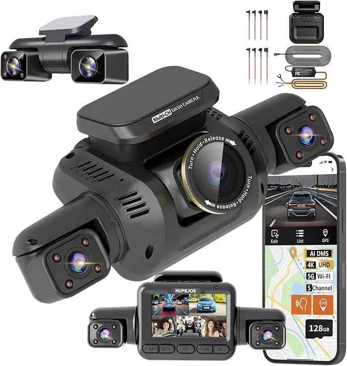 HUPEJOS 360° V8 Ultra-5CH 4K Dash Cam With AI Driver Monitor System DMS Built-in GPS WiFi Night Vision,24/7 Parking Monitor Mode Car Mobile World