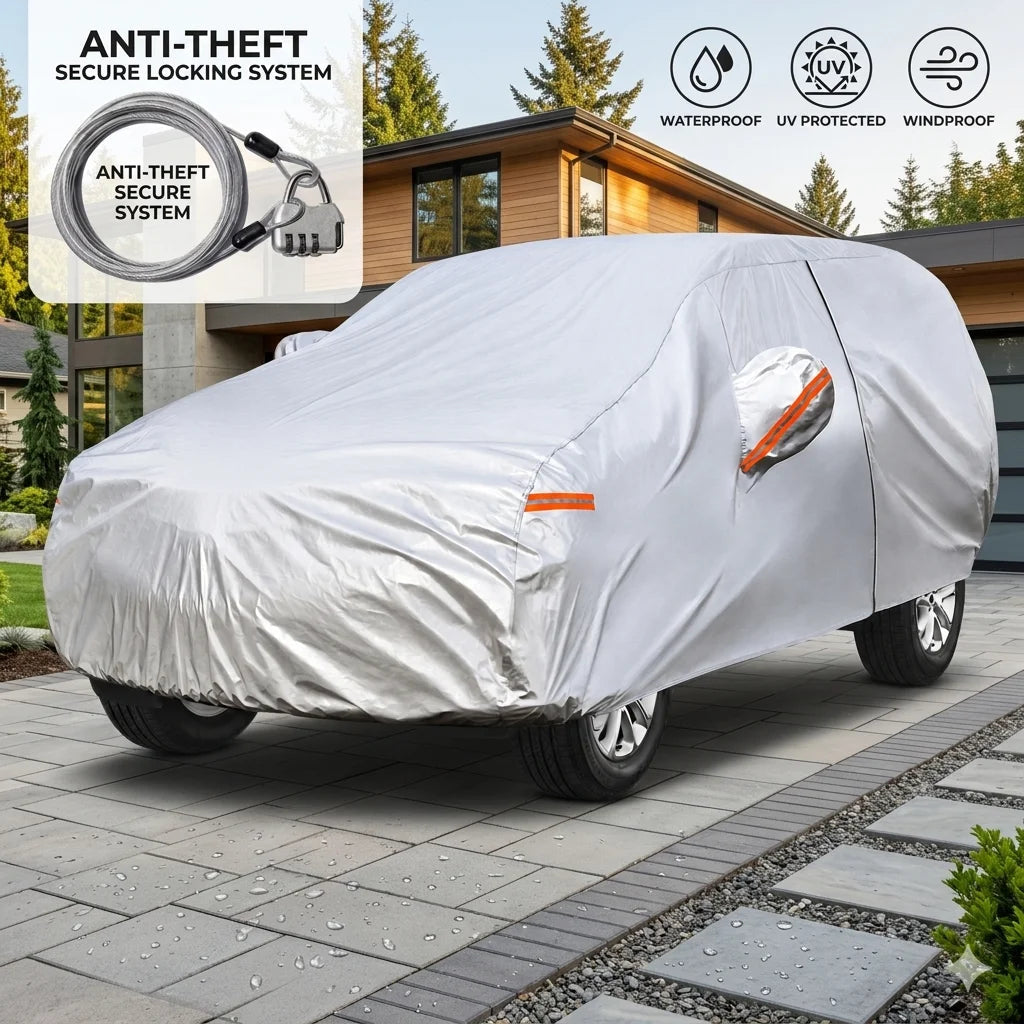 Kayme Silver Matte Car Cover Outdoor Waterproof Dust UV-Resistant With Lockable High-Quality Universal Auto Cover Fit For Telsa Car Mobile World