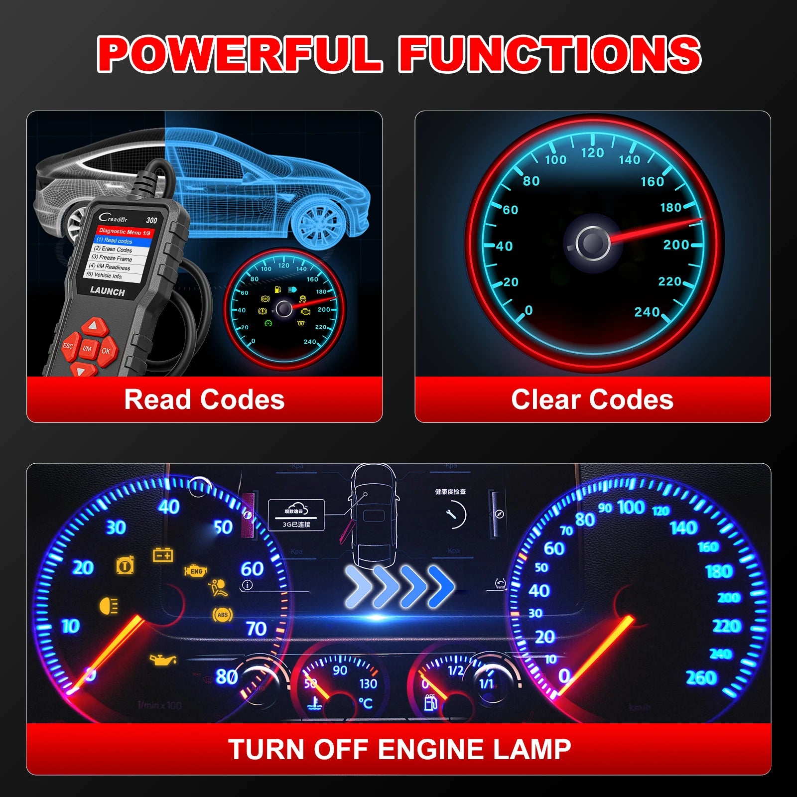 LAUNCH X431 CR300 OBD2 SCANNER CAN Auto Code Reader Diagnostic Tools I/M Engine Battery Tester Lifetime Free Update Car Mobile World