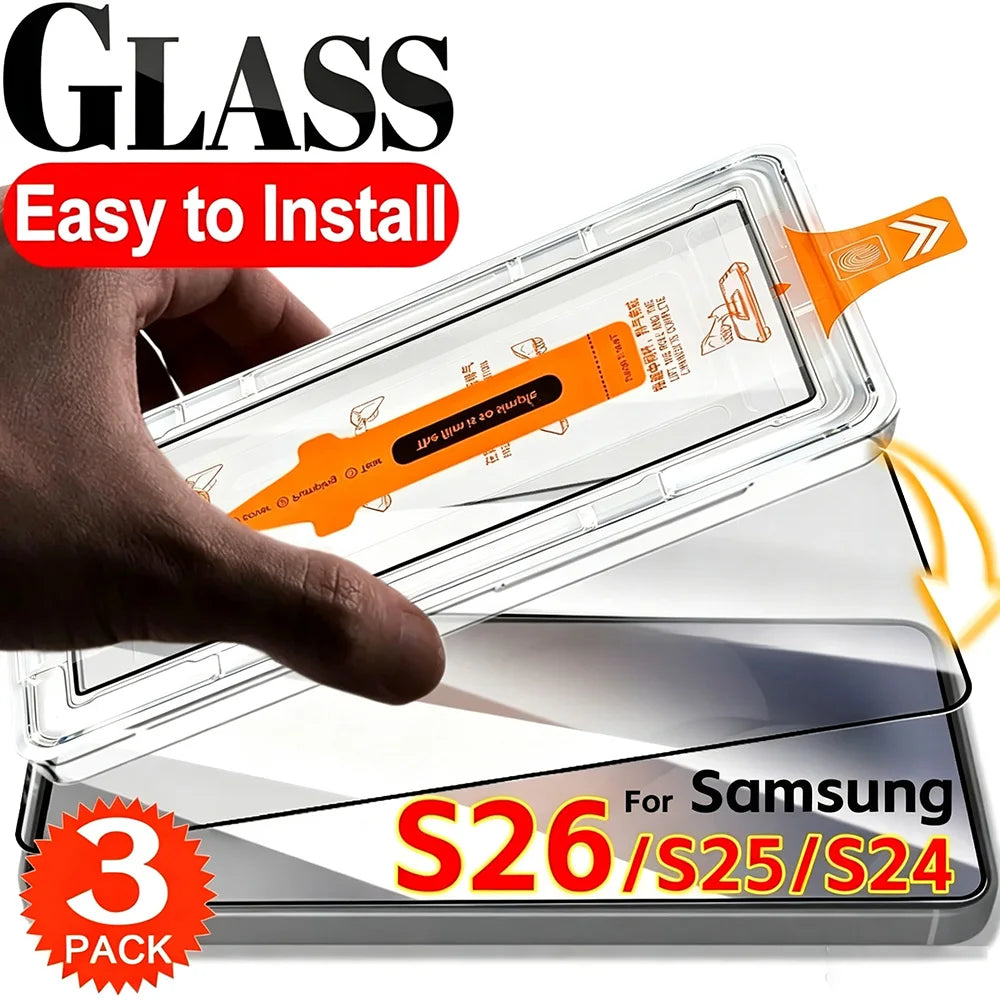 3PCS Dust-Free Install HD Screen Protector For Samsung Galaxy S26 Ultra S25 S24 Ultra Full Cover Tempered Glass Film Supports Fingerprint Unlock