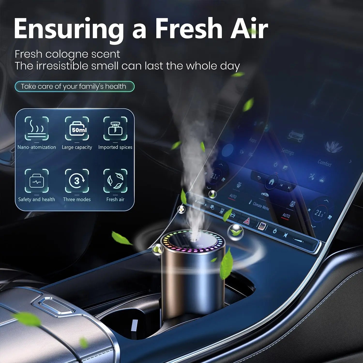 Car Diffuser Fragrance Smart Aroma Air Aromatherapy Humidifier Freshener Rechargeable Interior Accessories Perfume Oil Mounted CM World