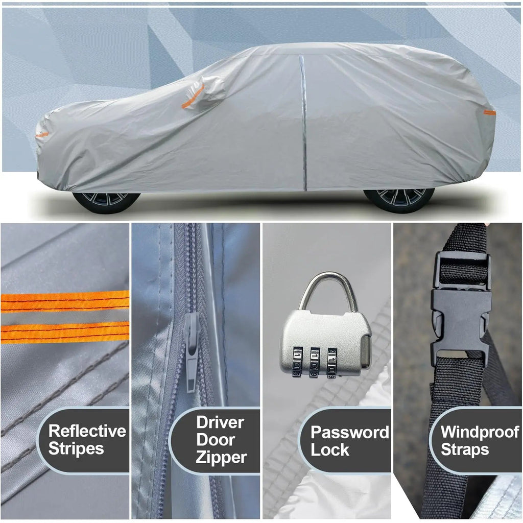 Kayme Silver Matte Car Cover Outdoor Waterproof Dust UV-Resistant With Lockable High-Quality Universal Auto Cover Fit For Telsa Car Mobile World