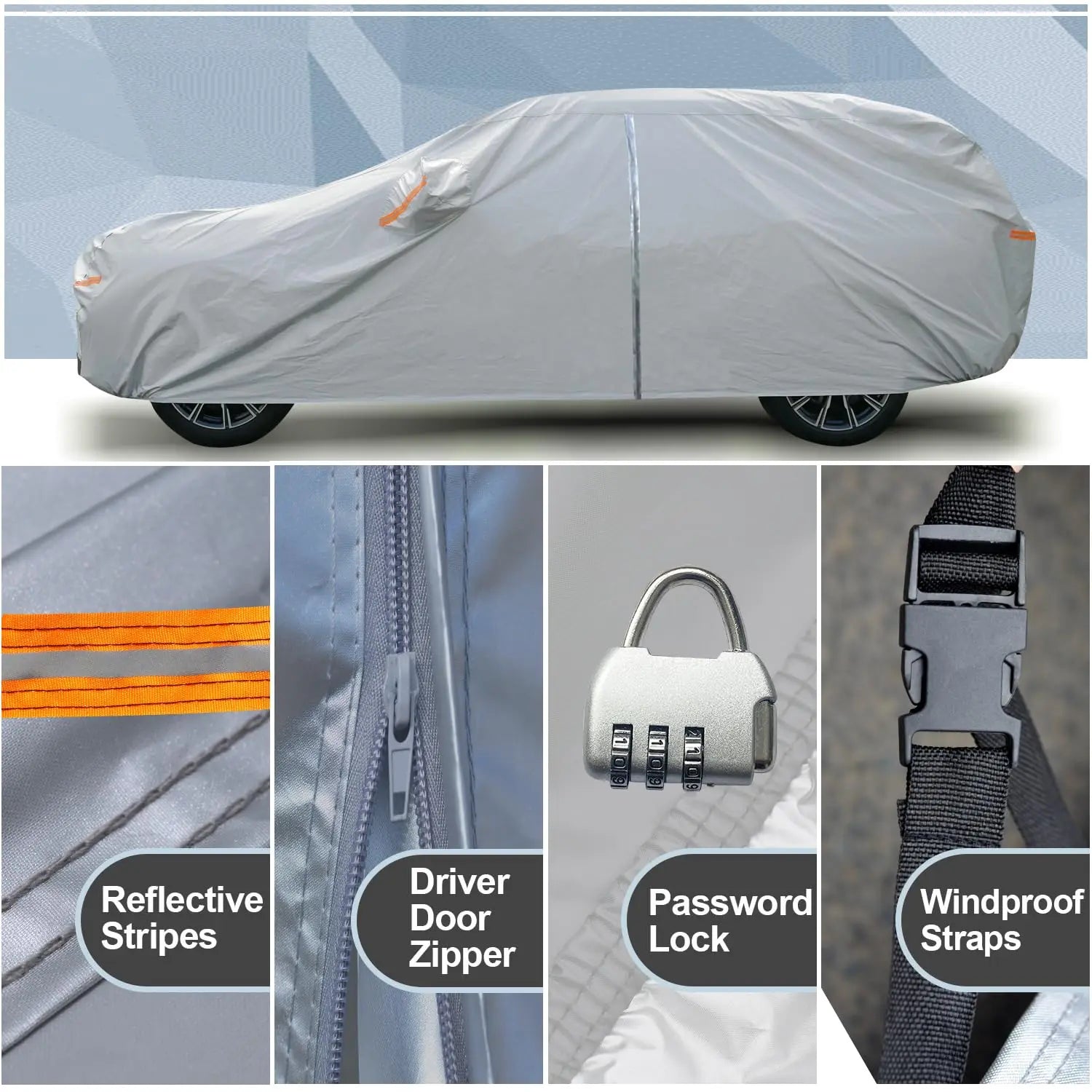 Kayme Silver Matte Car Cover Outdoor Waterproof Dust UV-Resistant With Lockable High-Quality Universal Auto Cover Fit For Telsa Car Mobile World