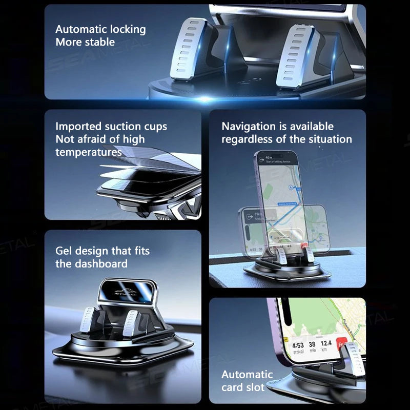 SEAMETAL Universal 360° Rotatable Car Phone Holder Anti-Slip Dashboard Phone Mount Non-Slip GPS Holder Stand for All Smartphones