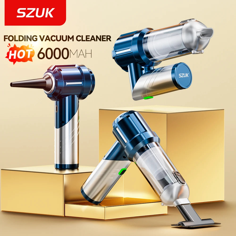 SZUK Foldable Car Vacuum Cleaner Powerful Cordless Cleaning Machine Wireless Car Cleaner HandHeld Portable Mini Vacuum Cleaner CM World