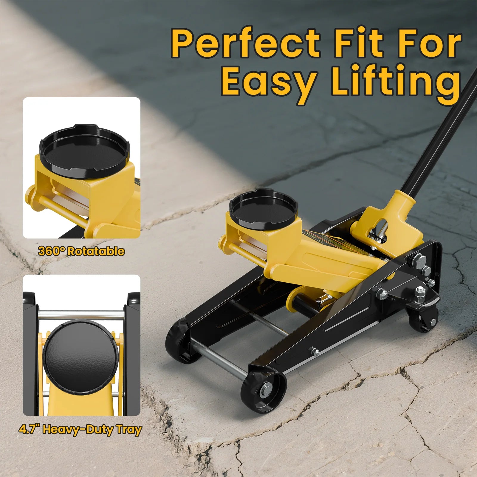 Kieperi 3 Ton Floor Jack and Steel Racing car Jack with Single Piston Pump,Lifting Range 3"-18"，Yellow CM World