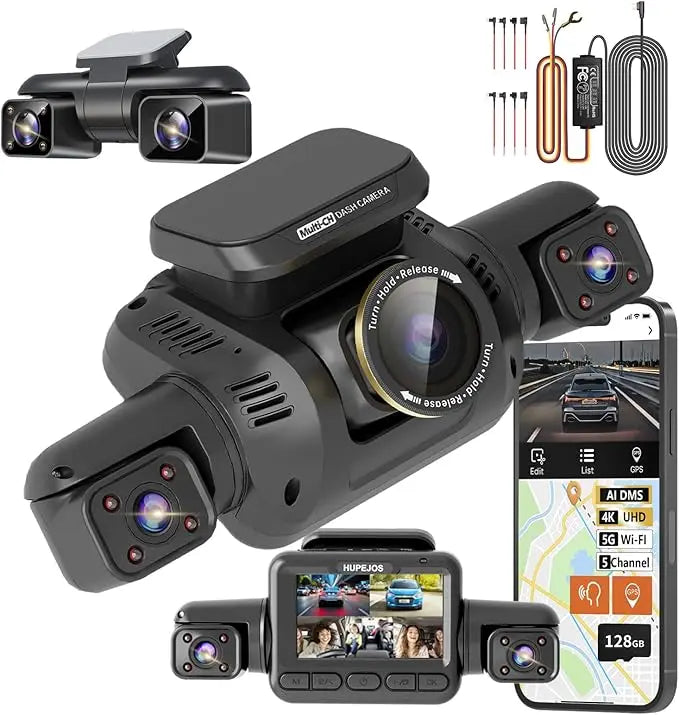 HUPEJOS 360° V8 Ultra-5CH 4K Dash Cam With AI Driver Monitor System DMS Built-in GPS WiFi Night Vision,24/7 Parking Monitor Mode Car Mobile World