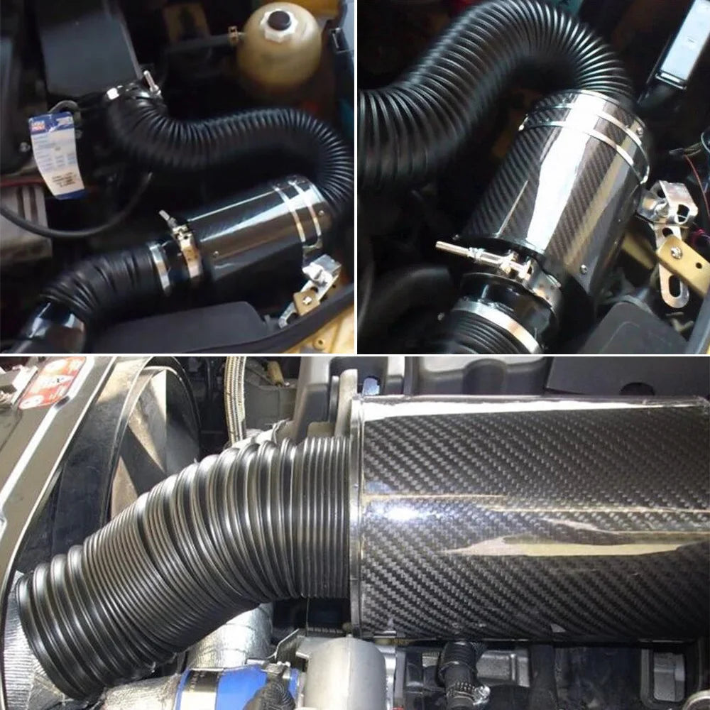 PQY - air Intake With Fan Universal Racing Carbon Fiber Cold Feed Induction Kit Air Intake Kit Air Filter Box / OR WITHOUIT FAN CM World