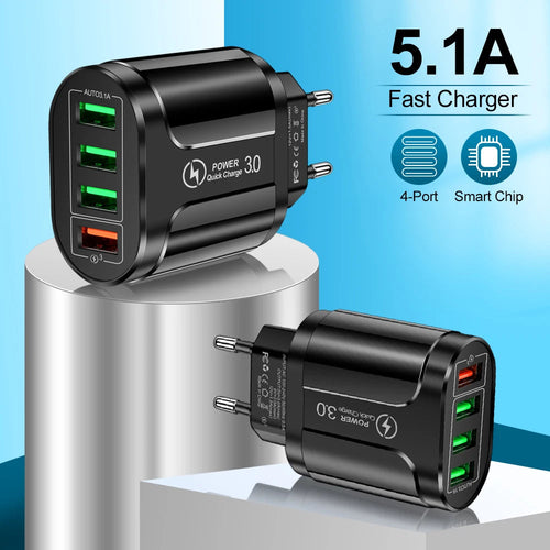 45W USB Charger Fast Charge QC 3.0 Wall Charging For iPhone 12 11 Samsung Xiaomi Mobile 4 3 Ports EU US Plug Adapter Travel Car Mobile World