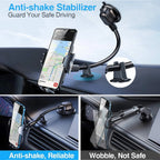 Dashboard Car Phone Holder【360° Widest View】9in Flexible Long Arm, Universal Handsfree Auto Windshield Air Vent Phone Mount 2025 CM World