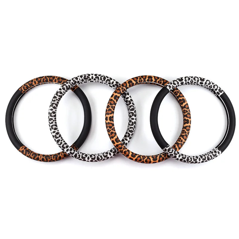 Leopard Printing Steering Wheel Cover Universal Leather Two Tone Car Interior Steering Covers Case 37-38CM Accessories CM World