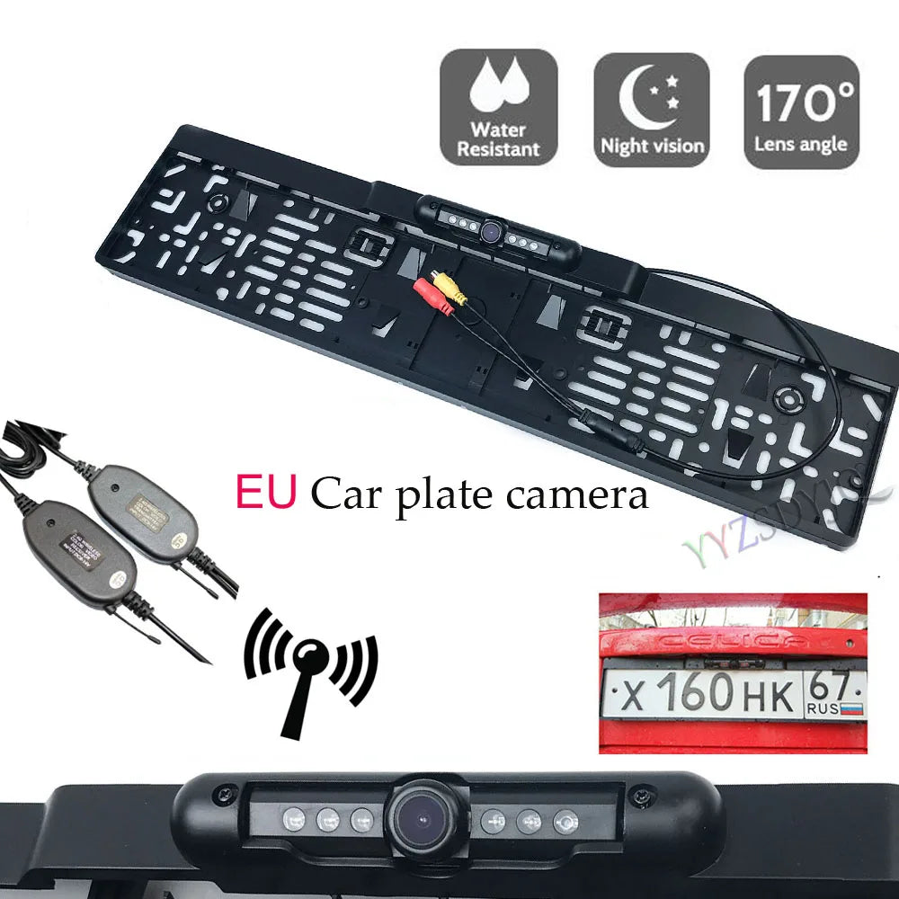 New Arrival Wirless Euro Car License Plate Frame Holder Rear View Camera 6 IR LED IP68 Night Vision