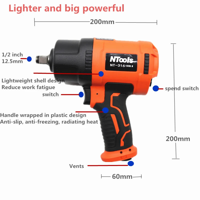1500 NM Impact Pneumatic Wrench,Professional Auto Repair Pneumatic Tools,Spanners Air Tools Air Pneumatic Wrench CM World