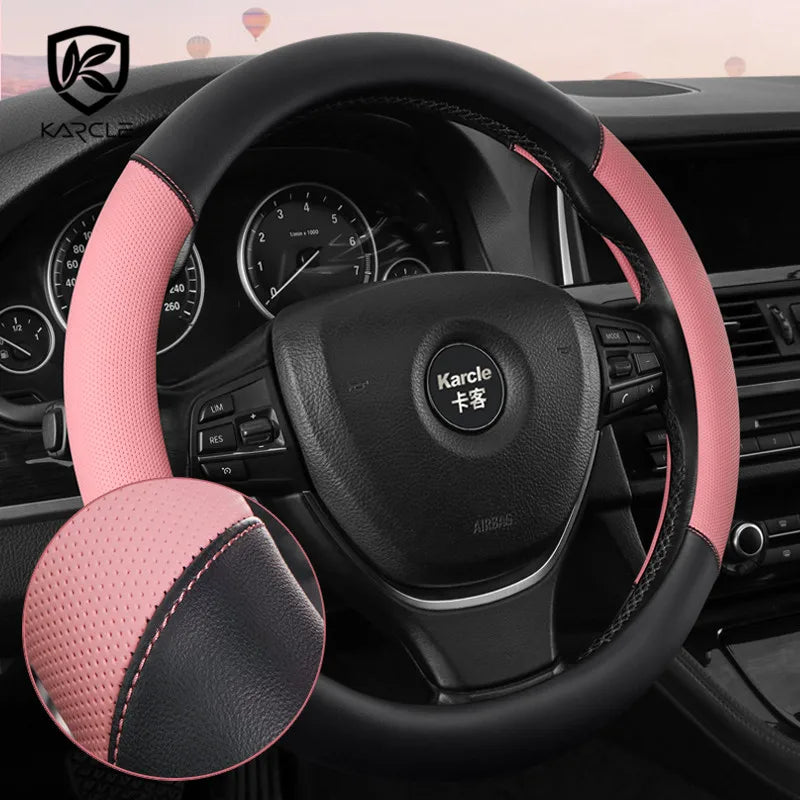 Car Steering Wheel Cover 38CM Microfiber PU Leather Handle Cover Case For Women 15 Inch Cover For Golf/BMW/VW Steering Wheel