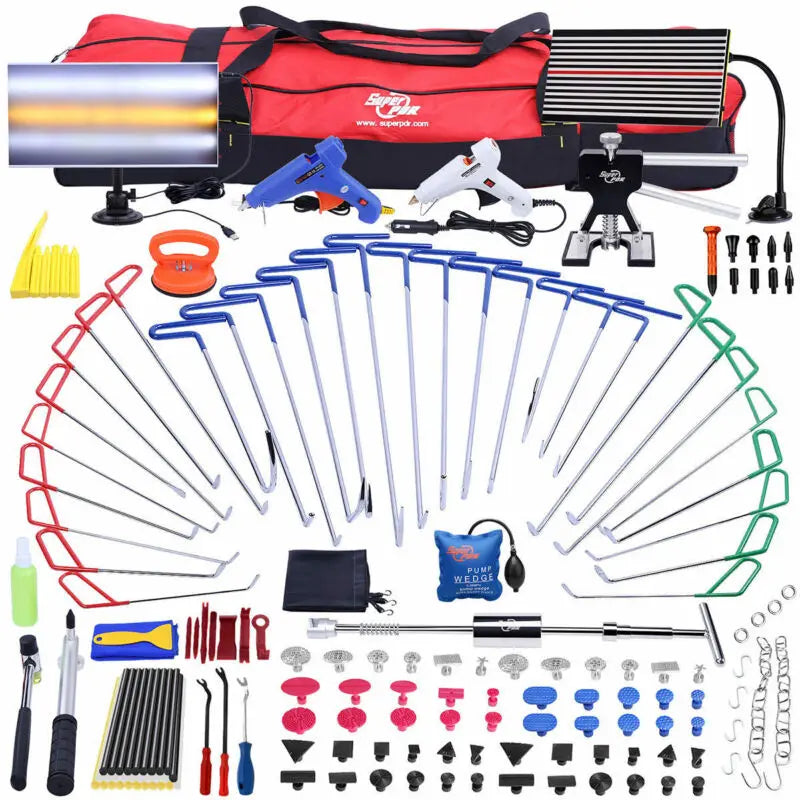 PDR Car Dent Repair Tools Kit LED Line Board Crowbars Rubber Hammer Pump Wedge Dent Removal Lifter Induction Heater Hand Tool Ki