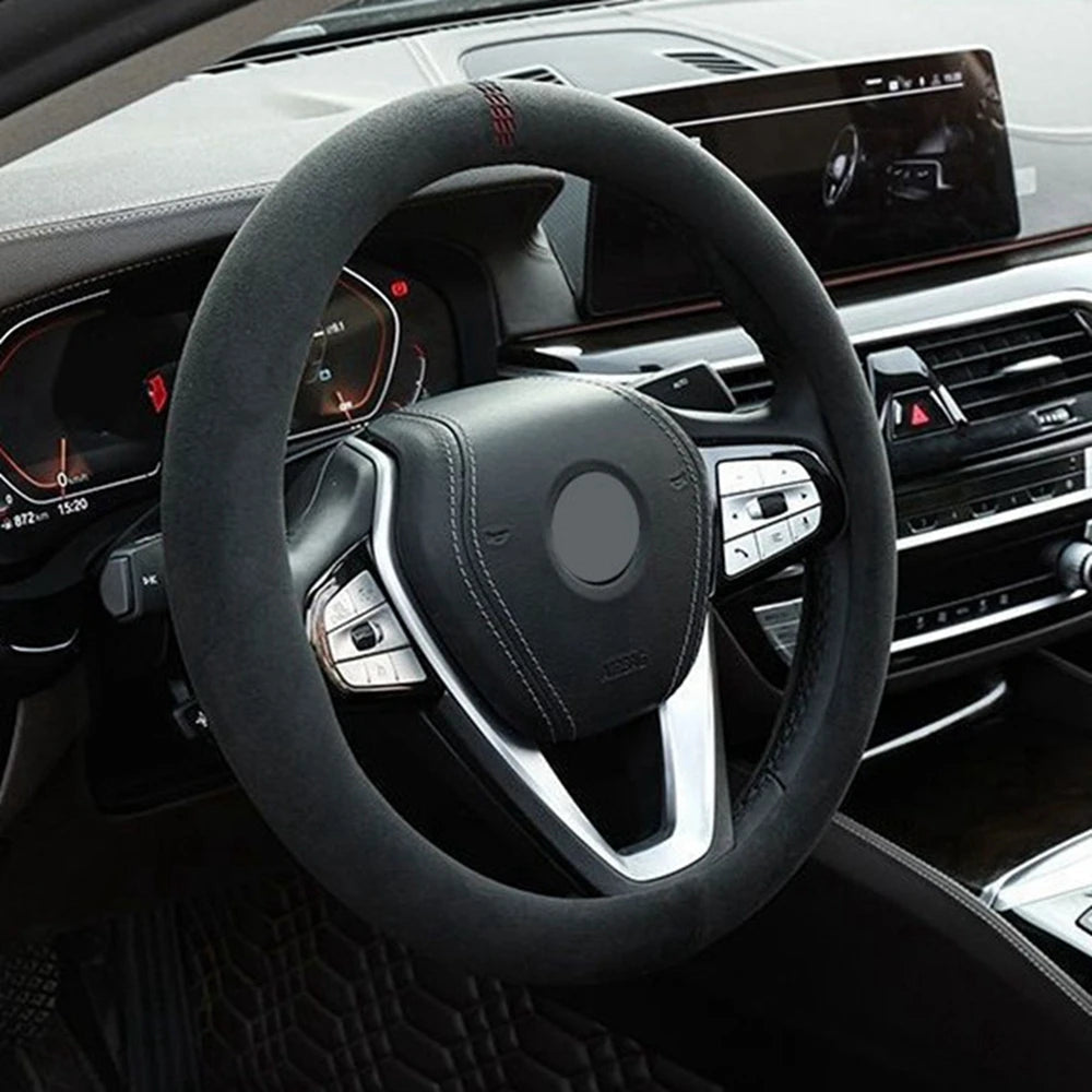 38cm Suede Leather Car Steering Wheel Cover Wear-Resistant For BMW E90 F01 F06 F10 F15 F16 F20 F21 F25 F26 F30 F32 F82 M3 G20 X5 CM World