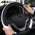 SEAMETAL Leather Car Steering-wheel Cover 38CM Car Sport Style Auto Steer Wheel Covers Anti-Slip Anti Scratch Steering Cover CM World