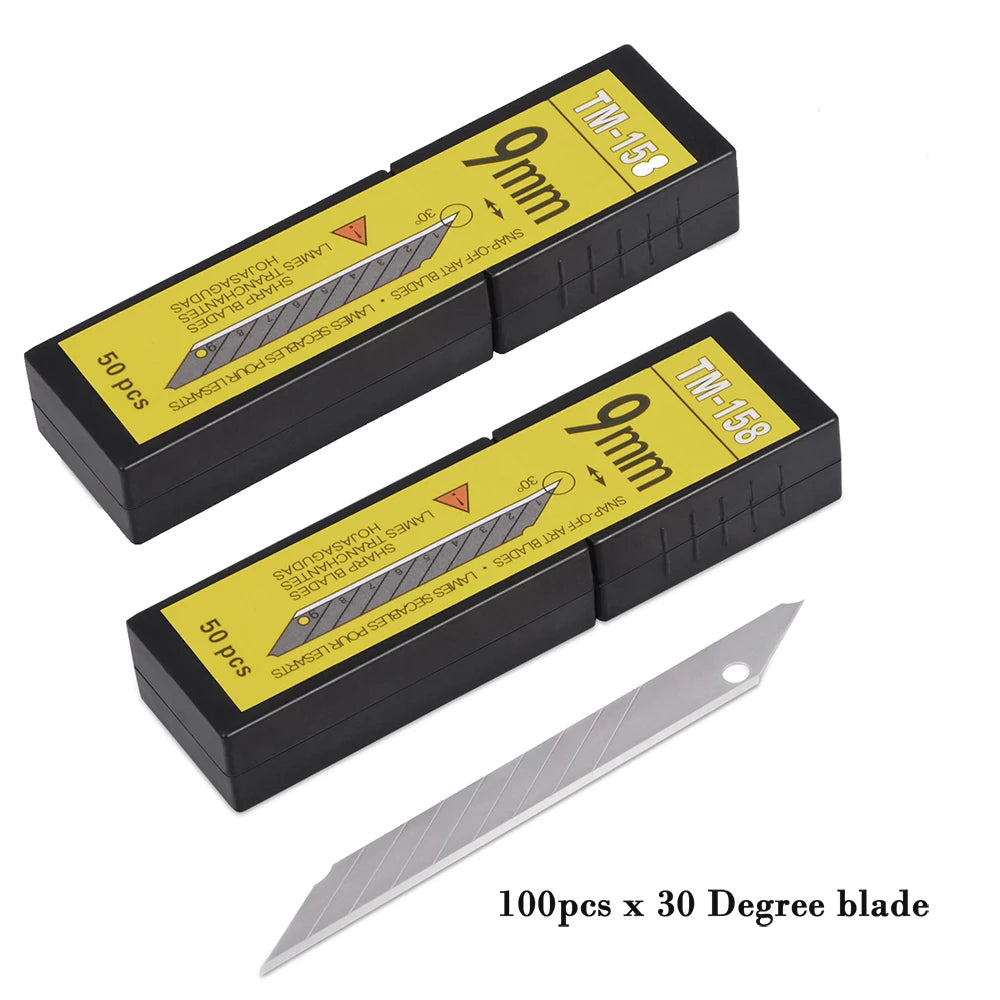 EHDIS 50/100pcs 9mm Carbon Steel Spare Snap Off Blade 30 Degree Art Knife Vinyl Wrap Film Cutter Car Sticker Decal Cutting Tool
