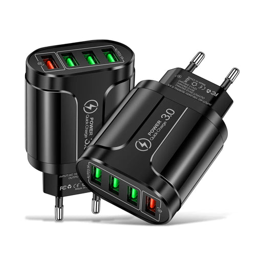 4 USB 45W USB Charger Fast Charge QC 3.0 Wall Charging For iPhone 12 11 Samsung Xiaomi Mobile 4 Ports EU US Plug Adapter Travel Car Mobile World