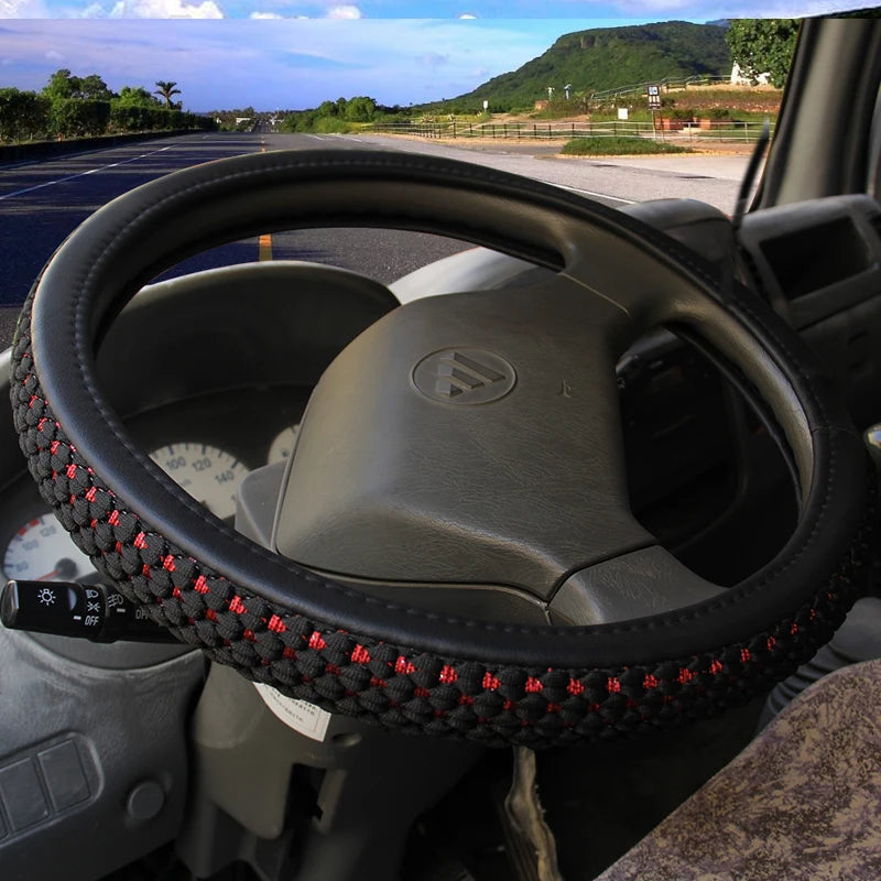 Truck Bus Leather +Ice Silk Car Steering Wheel Cover Steering-Wheel For Auto Diameters 36 38 40 42 45 47 50CM 7 Sizes to Choose CM World