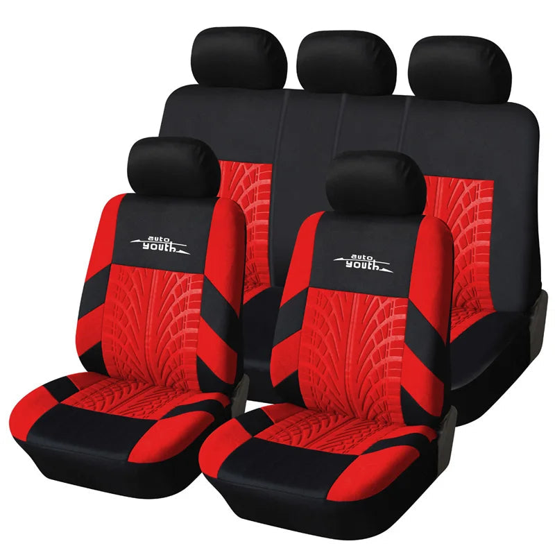 AUTOYOUTH Brand Embroidery Car Seat Covers Set Universal Fit Most Cars Covers with Tire Track Detail Styling Car Seat Protector Car Mobile World