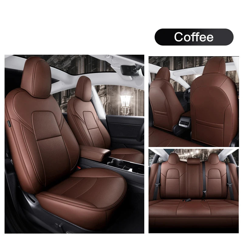For Tesla Model 3 Y Custom Fit Car Seat Cover Accessories For Tesla 360 Degree Full Covered Perforated Artificial Leather CM World
