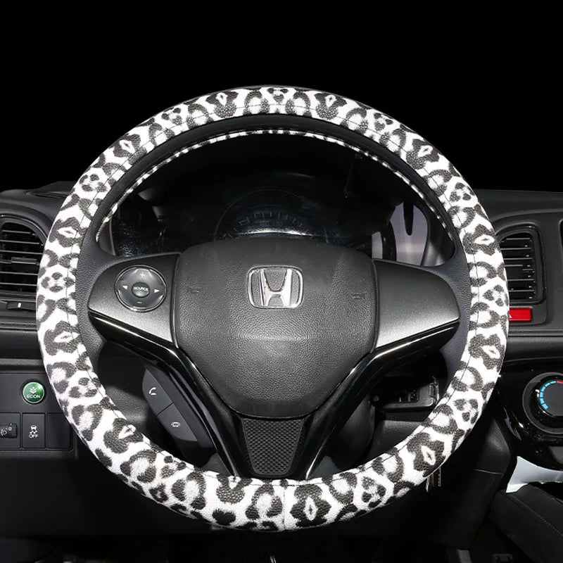 Leopard Printing Steering Wheel Cover Universal Leather Two Tone Car Interior Steering Covers Case 37-38CM Accessories CM World