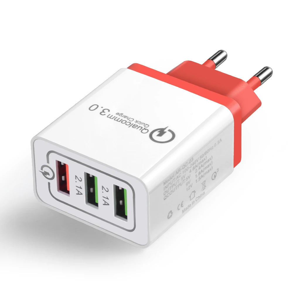 45W USB Charger Fast Charge QC 3.0 Wall Charging For iPhone 12 11 Samsung Xiaomi Mobile 4 3 Ports EU US Plug Adapter Travel Car Mobile World