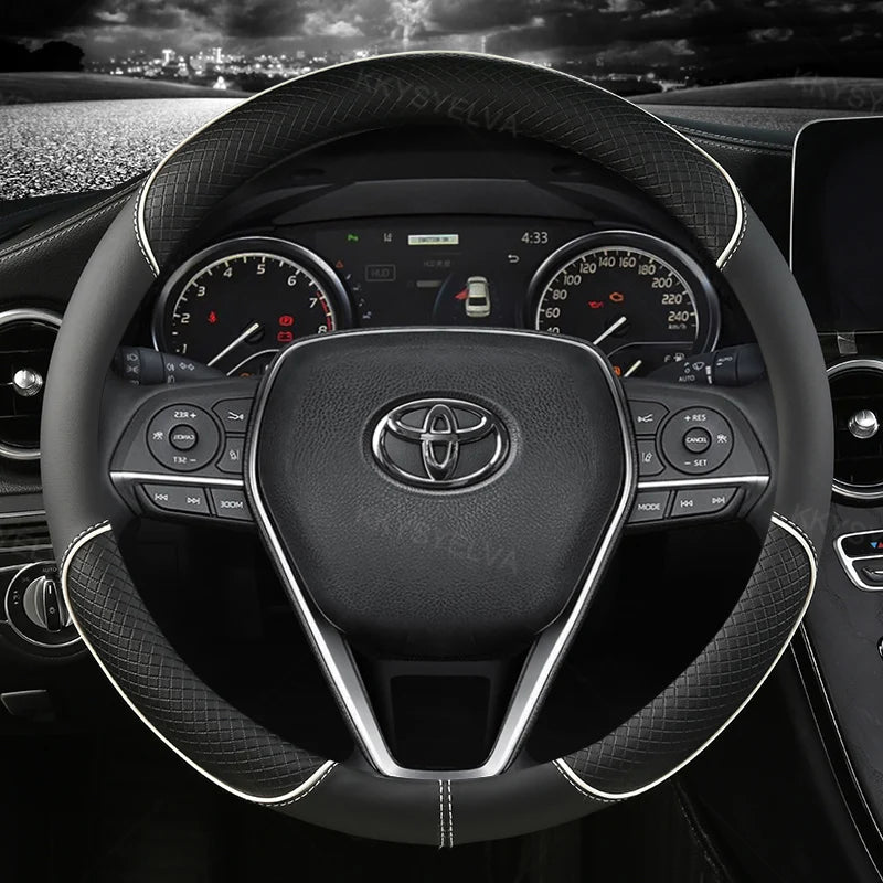 Car Steering Wheel Cover Leather 38cm For Toyota Corolla Fortuner Sequoia Auris Avensis YARIS Vios Celica 86 Rav4 4Runner C-HR CM World