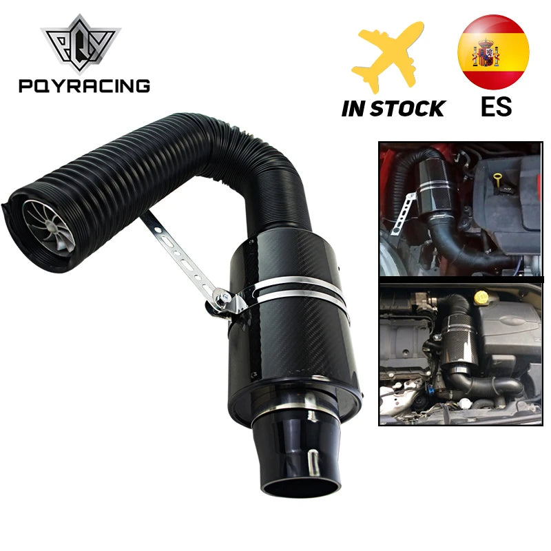PQY - air Intake With Fan Universal Racing Carbon Fiber Cold Feed Induction Kit Air Intake Kit Air Filter Box / OR WITHOUIT FAN CM World