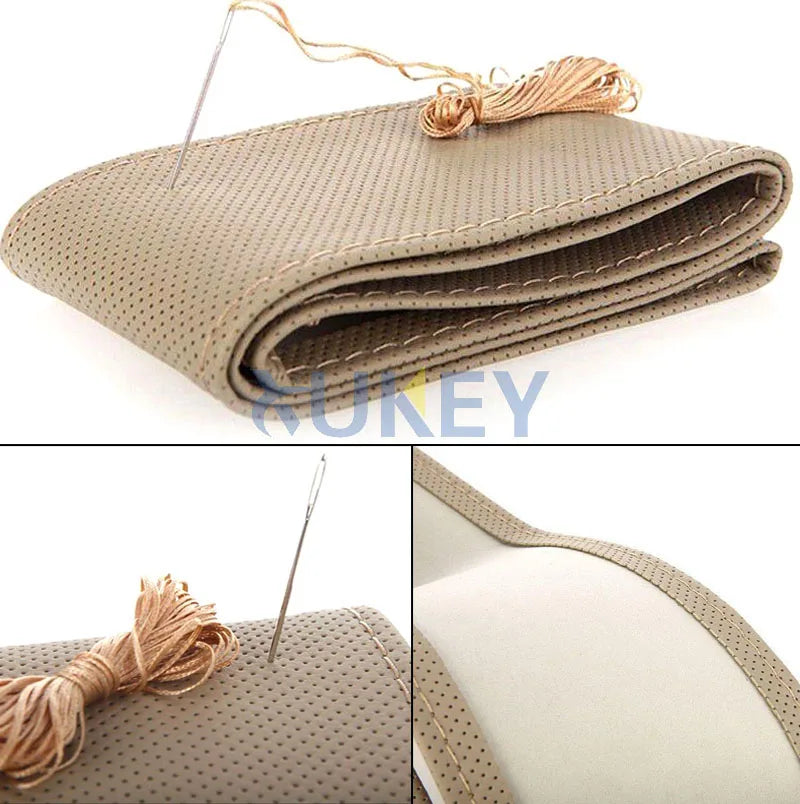 DIY PU Leather Auto Car Steering Wheel Cover Hand Sewing Hand-stitched With Thread Needle 38cm Breathable Steering Wheel Covers