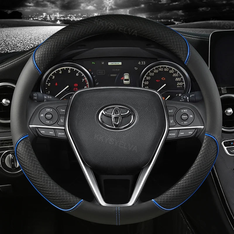 Car Steering Wheel Cover Leather 38cm For Toyota Corolla Fortuner Sequoia Auris Avensis YARIS Vios Celica 86 Rav4 4Runner C-HR CM World