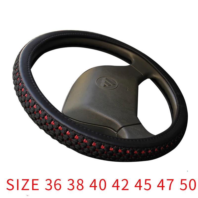 Truck Bus Leather +Ice Silk Car Steering Wheel Cover Steering-Wheel For Auto Diameters 36 38 40 42 45 47 50CM 7 Sizes to Choose CM World